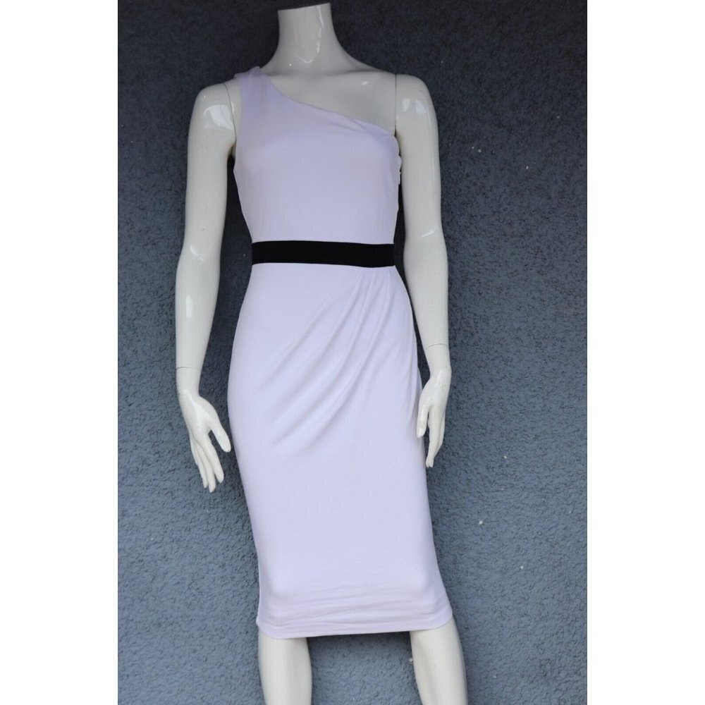 Bebe Women's Size Small White Dress Asymmetrical Strap Pleated Midi Nordstrom